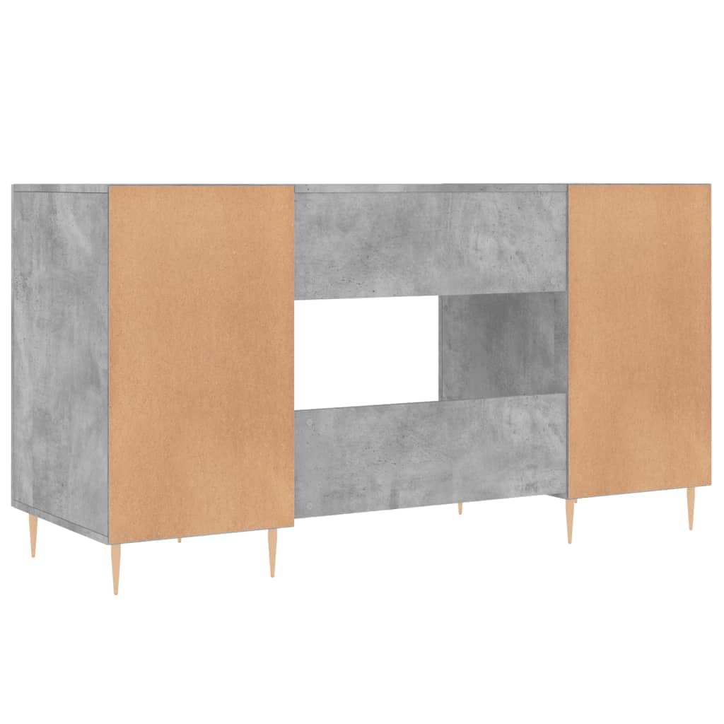 Scrivania grigio cemento 140 x 50 x 75 cm, materiale in legno, scrivania per computer con 4 ante, tavolo da ufficio per casa, ufficio, design moderno con spazio di archiviazione