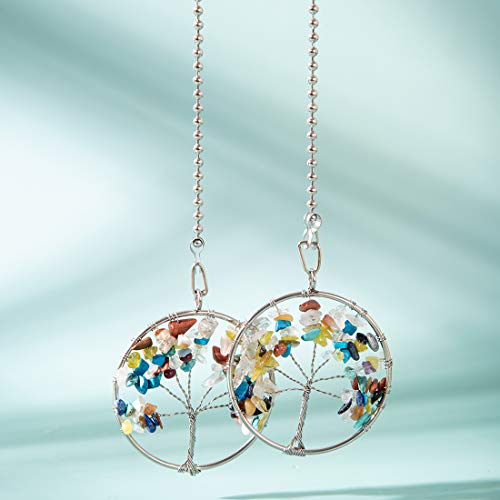 Image of LONGSHENG Colorful Stone Tree of Life Fan Pull Chain Fan Light Replacement Extender Pull Chain, Pack of 2