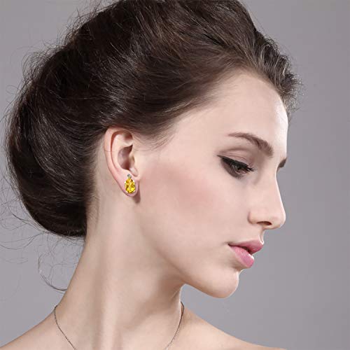 Gem Stone King 14K Yellow Gold Yellow Citrine and White Diamond Earrings For Women (1.21 Cttw, Gemstone November Birthstone, Oval 7X5MM)3