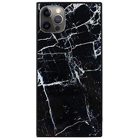 Ivachell Compatible with iPhone 12 pro max case Marble Square Phone Cover Floral Pattern 6.7 Inch (Black) Cover