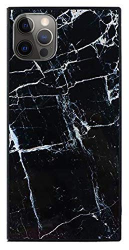 IvachellCompatible with iPhone 12 pro max case Marble Square Phone Cover Floral Pattern 6.7 Inch (Black)