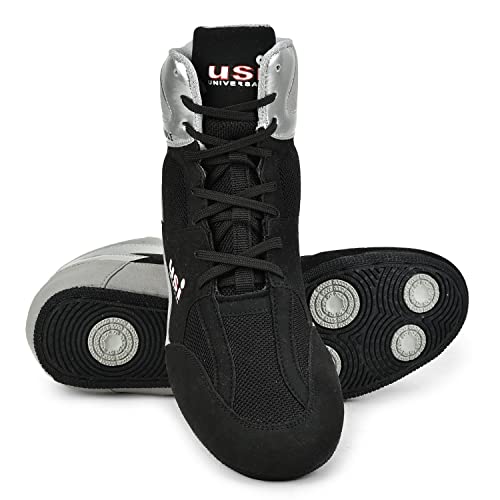 Image of USI UNIVERSAL 701WBG Comferto Black /Grey Sports Shoes for Wrestlers for Men & Women with Pu Suede, Mesh & Rubber Construction (10 UK /Ind)