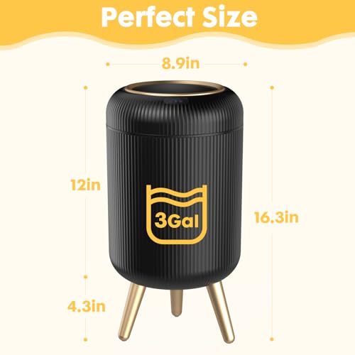 Image of Bathroom Trash Can Automatic Touchless，3 Gallon Smart Motion Sensor Trash Bin with Lid，Plastic Black Garbage Can Wastebaskets with Removable Legs for Kitchen, Office, Toilet, Bedroom