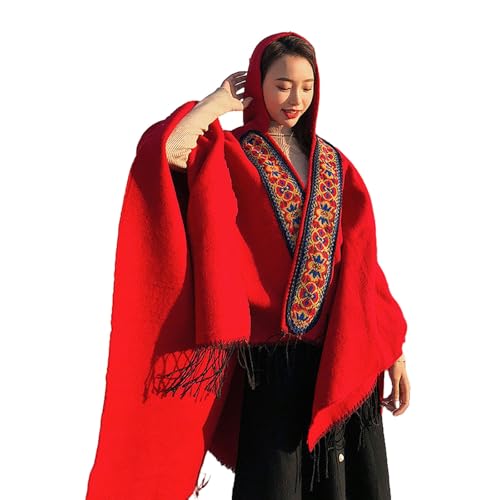 Bufanda de mujer capa gruesa abrigo con capucha de viaje invierno color rojo 3