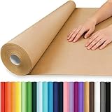 Vanhench 36"x 2520" (210') Brown Paper Roll for Bulletin Board Paper Craft Kraft Gift Wrapping Crafting Art Bouquet Flower Poster Shipping Packing Table Covering Moving Supplies, 70GSM 50LB
