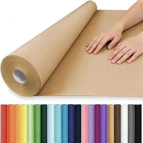 Vanhench 36'x 2520' (210') Brown Kraft Paper Roll for Bulletin Board Paper Craft Gift Wrapping Birthday Art Bouquet Flower Poster Shipping Packing Table Covering Moving Supplies, 70GSM 50LB