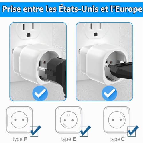 Accessoires Voyage Cabine : 3 Pièces Adaptateur Prise USA, Adaptateur Prise Americaine, FR 2 Br... – Image 3
