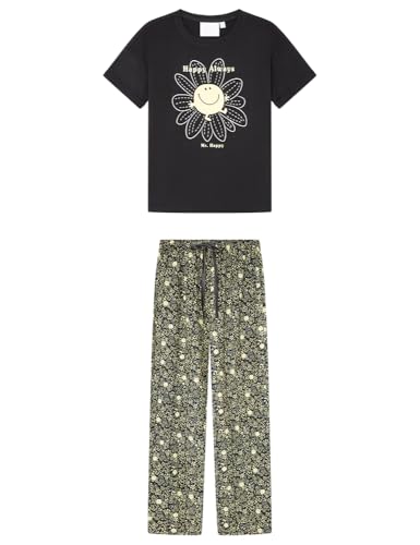 Women'secret Long Pyjama MULTILICENSE Happy Smiley Pijamas, Negro, M para Mujer