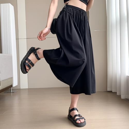 NANJUN Women's Culottes - Summer Wide Leg Palazzo Pants, High Waist with Pockets, Soft Elastic Comfortable Ice Silk Fabric.2
