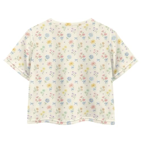Image of Girls Fashion Crewneck Tee Shirts Casual Short Sleeve Crop Top Summer Outfits 5-14 Year