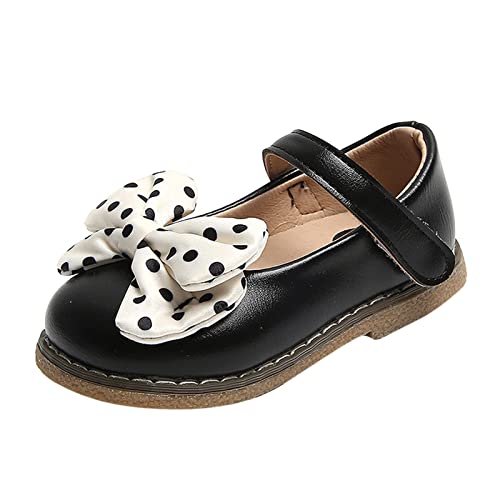 sfdgfhyf Little Girls Shoes 1-6 Years Fashion Autumn Girls Casual Shoes Flat Polka Dot Bow Solid Color Hook (Black, 12-15 Months)