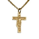 LKBEADS Collar con colgante de cruz de Jesucristo grabado, forma de cruz, hecho en plata de ley 925, chapado en oro, con cadena de cable de 45 cm (18'). Joyería para hombres y mujeres |LKD_EGP_00071