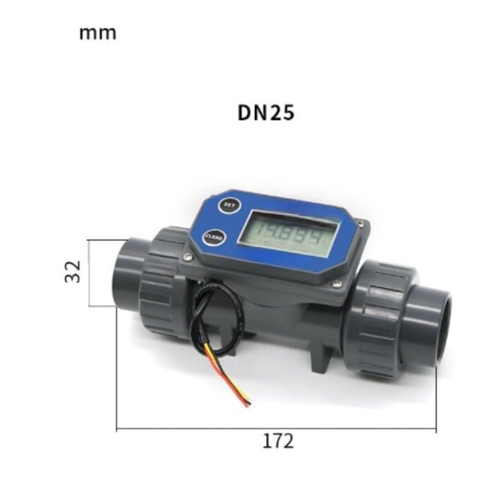 DN25 Medidor de flujo digital con pantalla LCD, sensor de turbina para agua 20-280L/min, ±5% de precisión, PVC nailon hasta 2,0 MPA, para riego de estanques industriales