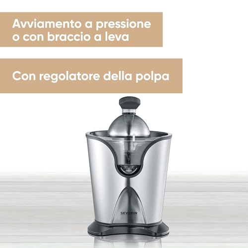 SEVERIN CP 3544 Spremiagrumi elettrico con spremitura a pressione o braccio a leva, Regolatore della polpa, Adatto per melograno, arance, limoni, Potenza 160 W - 2