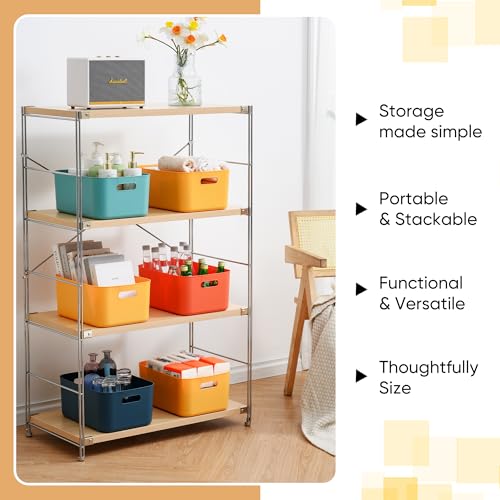 HapiLeap Aufbewahrungsboxen mit Deckel, stapelbare Kunststoff-Aufbewahrungskörbe für Regale, Küche, Badezimmer, Spielzimmer, Klassenzimmer, Büro, Kinderzimmer (mittelgroß (4 Stück))