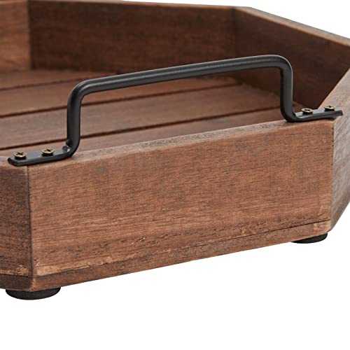 Farmlyn Creek Decorative Rustic Wooden Serving Tray with Metal Handles for Candles, Coffee Table, Farmhouse Home Decor (11.75 x 11.75 x 2.75 in)