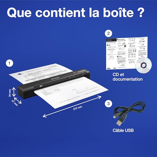 EPSON WorkForce ES-60W | Scanner de documents mobile - Alimentation par batterie, WiFi, écran LCD, 4 secondes par page, logiciel ScanSmart, alimentation automatique, noir