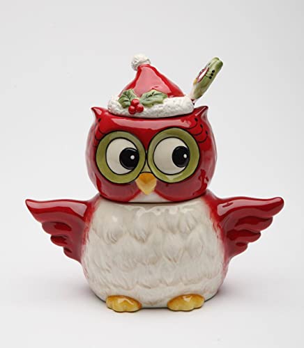 Cosmos Gifts 10909 Fine Ceramic Hand Painted Christmas Owl In Santa Hat Sugar And Creamer Set With Spoon, 5-1/2" H #TOP3
