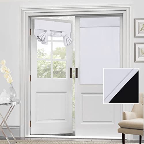 H.VERSAILTEX 100% Blackout French Door Curtain - Privacy Front Window Panel, Thermal Insulated Tricia Curtain, 26x40 Inches, 1 Panel, Greyish White