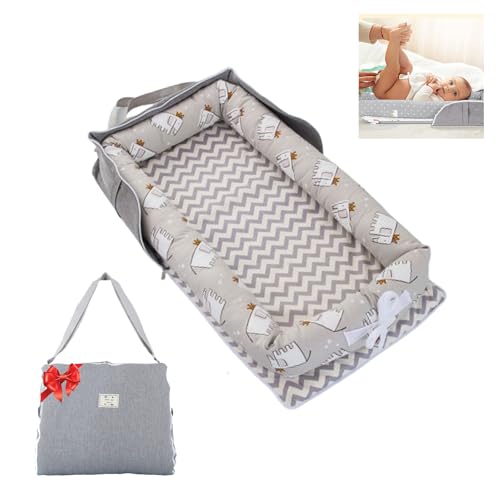 Image of Loevin Baby Lounger for Newborn Portable Bag,Baby Lounger Play Mat for Awake-Time,Newborn Babies Essentials Gifts 0-24 Months Home Travel(Elephant Grey)