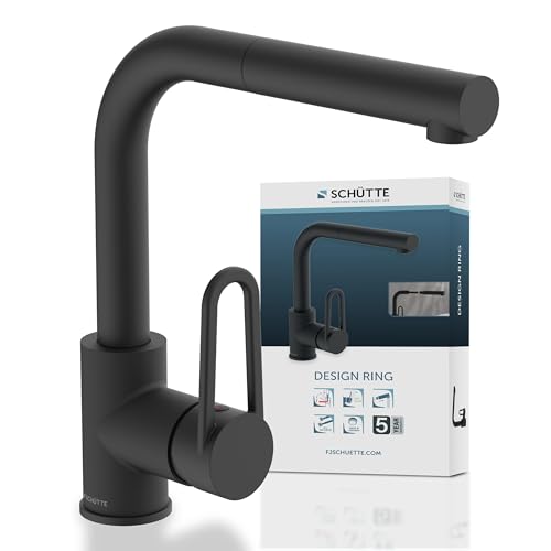 SCHÜTTE DESIGN RING Küchenarmatur, Wasserhahn Küche ausziehbar mit Energie-und Wassersparfunktion, Mischbatterie mit Einhebelmischer für die Spüle, Schwarz Matt 26239
