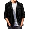Tobysper Men's Suede Long Sleeve Shirt Casual Long Sleeve Button Down Shirt Loose Fit Casual Shirt Suede Western Shirt Shacket Lightweight Sports Jacket Lapel Neck Knitted Coat, black, XXL #1
