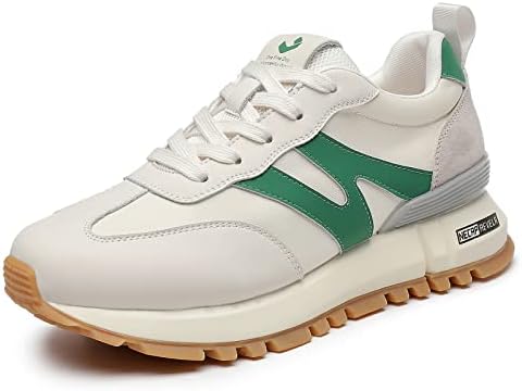somiliss Sneakers for Women Genuine Leather Suede Patchwork Casual Lace Up Non-Slip Walking Shoes Comfortable Tennis Running Shoes Womens Fashion Sneakers Green