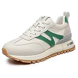 Picture of somiliss Sneakers for Women Genuine Leather Suede Patchwork Casual Lace Up Non-Slip Walking Shoes Comfortable Tennis Running Shoes Womens Fashion Sneakers Green