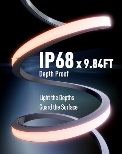 Image of Shine Decor IP68 Waterproof LED Strip Light, 24V Pool Rated Submersible Silicone Neon, Underwater Outdoor LED Rope Light for Pool Fountain Waterfall Bathtub, 16x16mm, Warm White, 16.4FT