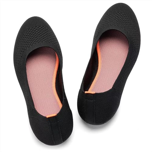 Image of Puxowe Women's Ballet Flats Breathable Knit Slip On Comfortable Round Toe Walking Shoes with Arch Support Insole for Work