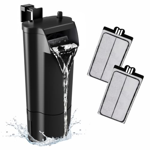 Image of GOZILLA Turtle Tank Filter 105GPH, Low Water Level Turtle Tank 5W Fish Tank Aquarium Filters for Small Tanks up to 20 Gallons Include 2 Replacement Cartridge.(Black)