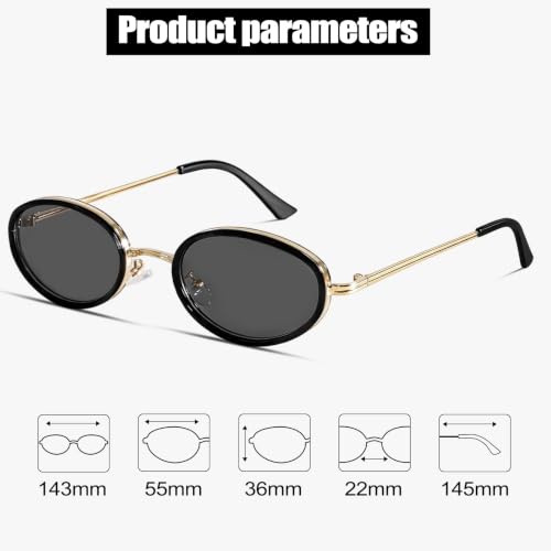 Image of boten Retro Oval Sunglasses for Women 90s Small Gold Frame Sun Glasses Lightweight Cute Chic Sunnies