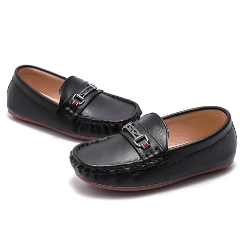 DADAWEN Kinder Jungen Mädchen Mokassin Weiches Kunstleder Slip-On Schuhe Schule Hochzeit Kirche Penny Loafer,Schwarz,31 EU