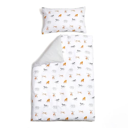 Clair de Lune Jungle Dream Reversible Cot Bed Duvet Cover and Pillowcase Set 120 x 150 cm White/Grey