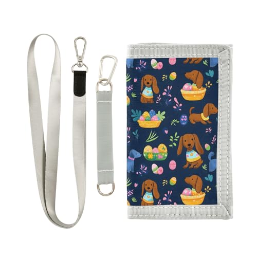 ALAZA Kids Wallets for Boys Girls Toddler Trifold Wallet Children Small Easter Dachshund with Zipper Coin Pocket