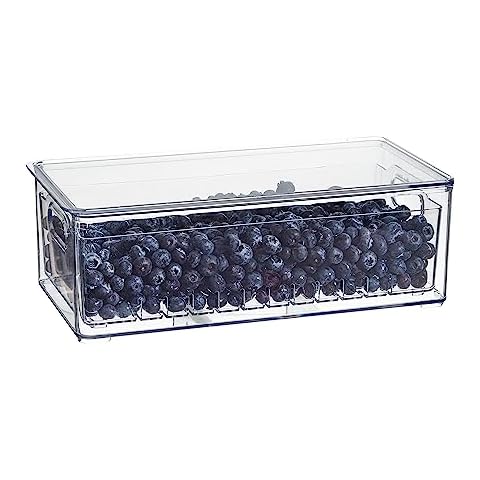 SIMPLEMADE Clear Berry Bins - Berry Keeper Container, Fruit Produce Saver Food Storage Containers with Removable Drain Colanders, Vegetable Fresh Keeper Set - Refrigerator Organizer (Rectangular) Cover