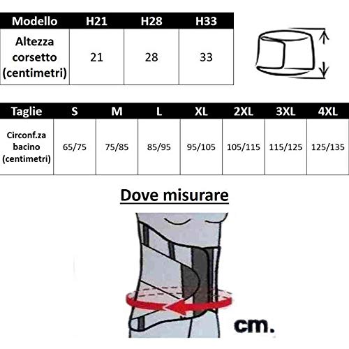 Pavis CORSETTO ORTOPEDICO WELLNESS MAN, Fascia Lombare Supporto Schiena per Uomini e Donne Ortopedico 33 cm - S