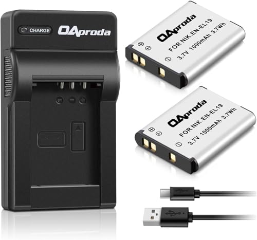 OAproda 2 Pack EN-EL19 Battery and Rapid USB Charger for Nikon Coolpix S32 S33 S100 S2800 S3100 S3200 S3300 S3500 S3600 S3700 S4100 S4200 S4300 S5300 S6500 S6800 S7000 Son NP-BJ1 DSC-RX0 Camera