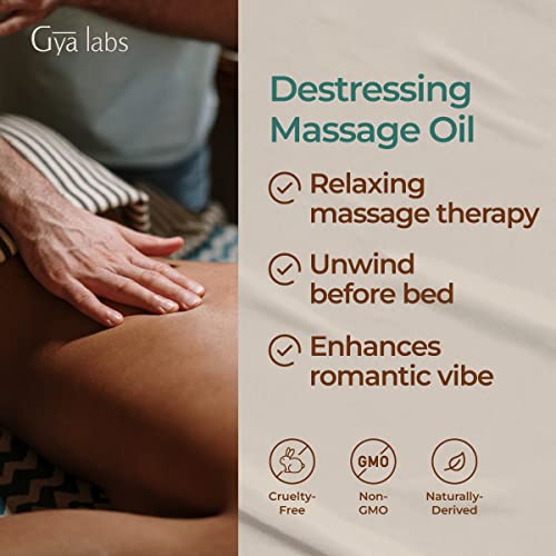 Gya Labs Destressing Massageöl zur Entspannung (200 ml) – Hergestellt aus Lavendel, Rose Otto, Rosenholz, Myrrhe, Jojoba und Arganöl – lindert Stress, Schmerzen und spendet der Haut Feuchtigkeit - Image 3