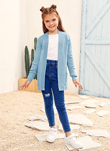 Image of Girls Cardigan Kids Open Front Oversized Sweater with Pockets | Casual Cardigans, Soft Knit, Long Sleeve, Uniform Cardigan for Girls, 7-14 Years