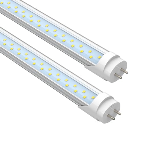 JESLED T8 LED 4FT Type A+B Light Bulbs 24W(65W Equivalent) 3200LM 6000K Super Bright Plug and Play or Ballast Bypass 4 Foot LED Fluorescent Tube Replacement ETL Listed Dual-Ended Clear(2-Pack)