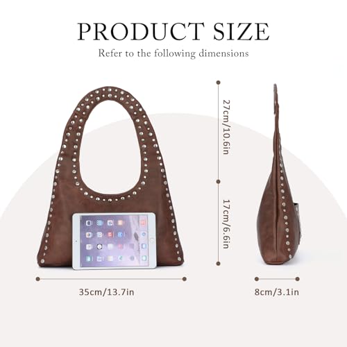 GOKTOW Y2K Studded Hobo Bag - Women PU Leather Vintage Tote Shoulder Purse for Daily Commute2