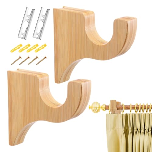 木製ドレープロッドホルダー - 棒サポートハンガー 2点 | カーテンロッドブラケット,天井・壁・窓・クローゼット・アパート・部屋内用