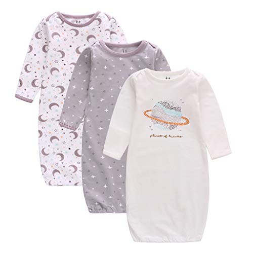 Image of Baby Newborn Gown, 3 Packs Baby Sleeping Bag, Long Sleeve Sleep Sack, Cotton Cloths for Newborn Boys Girls 0-12 Months