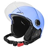Motorcycle Helmet,Summer Handmade Personality Vintage DOT Approved, German Style Half Helmet Motorcycle Cruiser Scooter with Windproof Glasses Cool Helmet for Men and Women (Large, Blue)