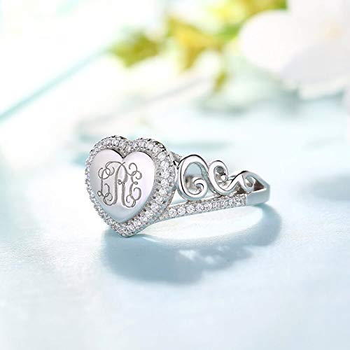 AILIN Custom Classic Monogram Ring 925 Sterling Silver Personalized Engraving initials Rings Graduation Christmas Wedding CZ Anniversary Mother’s Day Jewelry Gifts For Women Sister Wife Daughter2