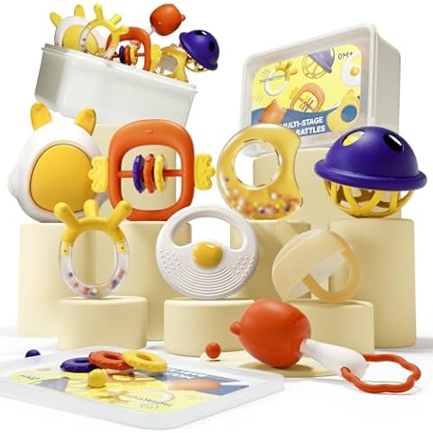 Baby Rattles Newborn Toys for 0-6 Months Infant Teethers Toys with Storage Box Silicone Chew Ball Toy for 6-12 18 Months Baby Shower Gifts Essentials Cover
