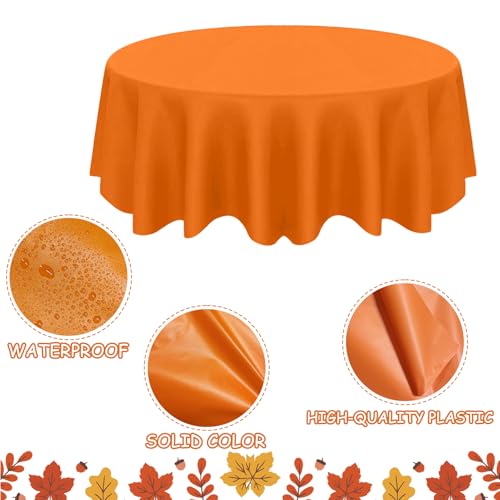 Image of 12 Pcs Fall Plastic Tablecloths, Disposable Round Autumn Table Cover 84 Inch Waterproof Table Covers for Fall Harvest Thanksgiving Day Family Birthday Baby Shower Party Decorations