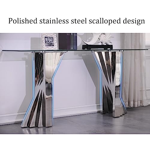 Anewsun GLASS SILVER CONSOLE TABLE Silver Console Table, Modern Sofa Table With 60'' Tempered Clear Glass Top, Falcone Console Table For Entryway, Hallway, Living Room thumb #8