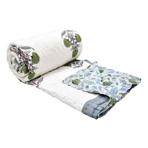 Image of BLOCKS OF INDIA Hand Block Printed Cotton King Size Quilt /Rajai | Open Grey Motifs